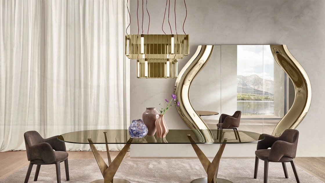 Specchio Magnifico con cornice oin vetro curvato di Fiam