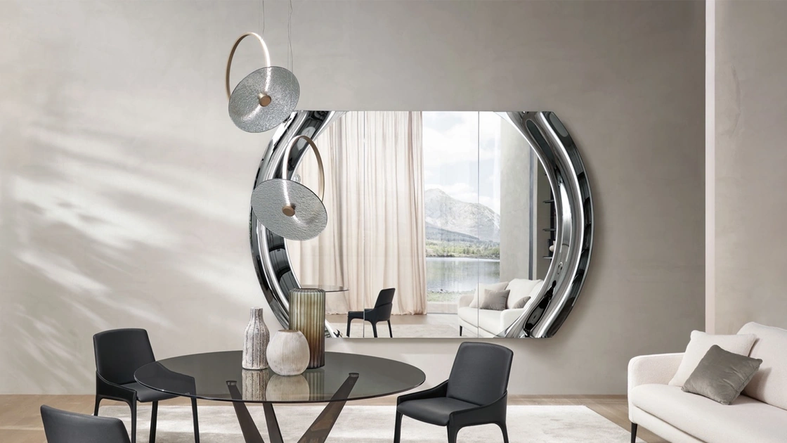 Specchio Magnifico con cornice oin vetro curvato di Fiam