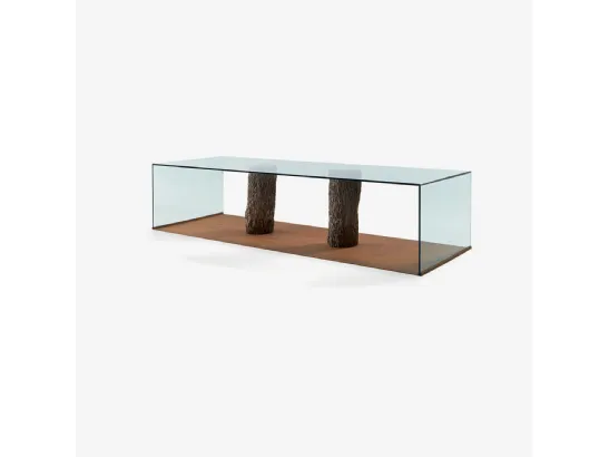 Tavolino di design Laguna in vetro e legno massello di Riva1920