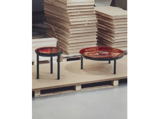 Tavolino rotondo con top in vetro colato e base in metallo Zigo di Miniforms