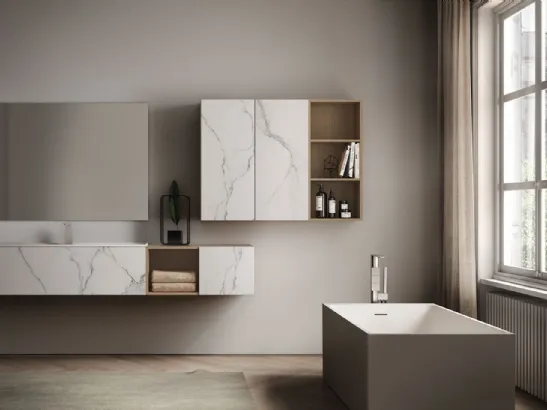Mobile da Bagno sospeso in Gres Statuario e Rovere naturale Dogma 01 di Ideagroup