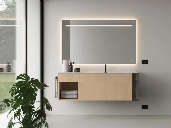 Mobile da Bagno sospeso in rovere sbiancato Dogma 06 di Ideagroup