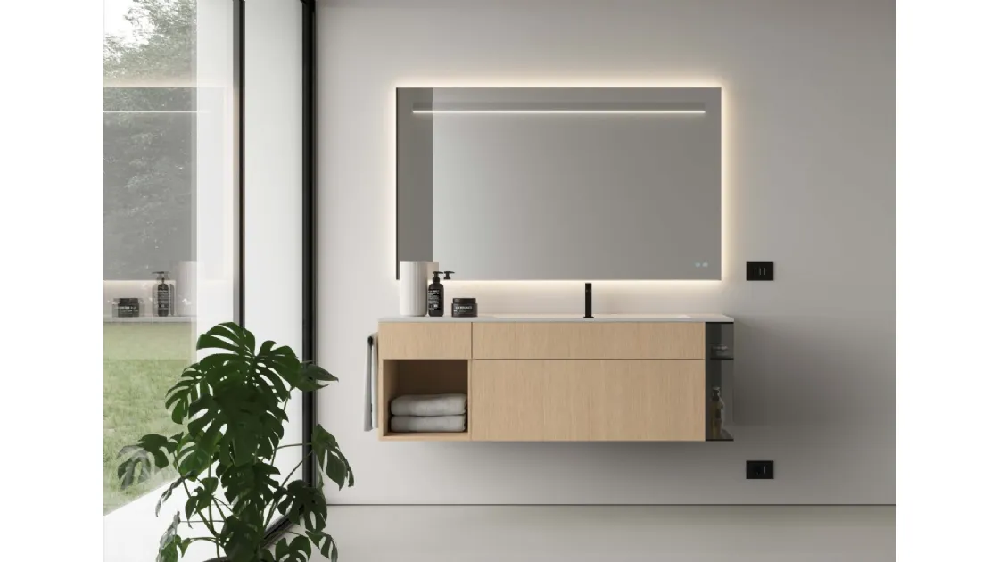 Mobile da Bagno sospeso in rovere sbiancato Dogma 06 di Ideagroup