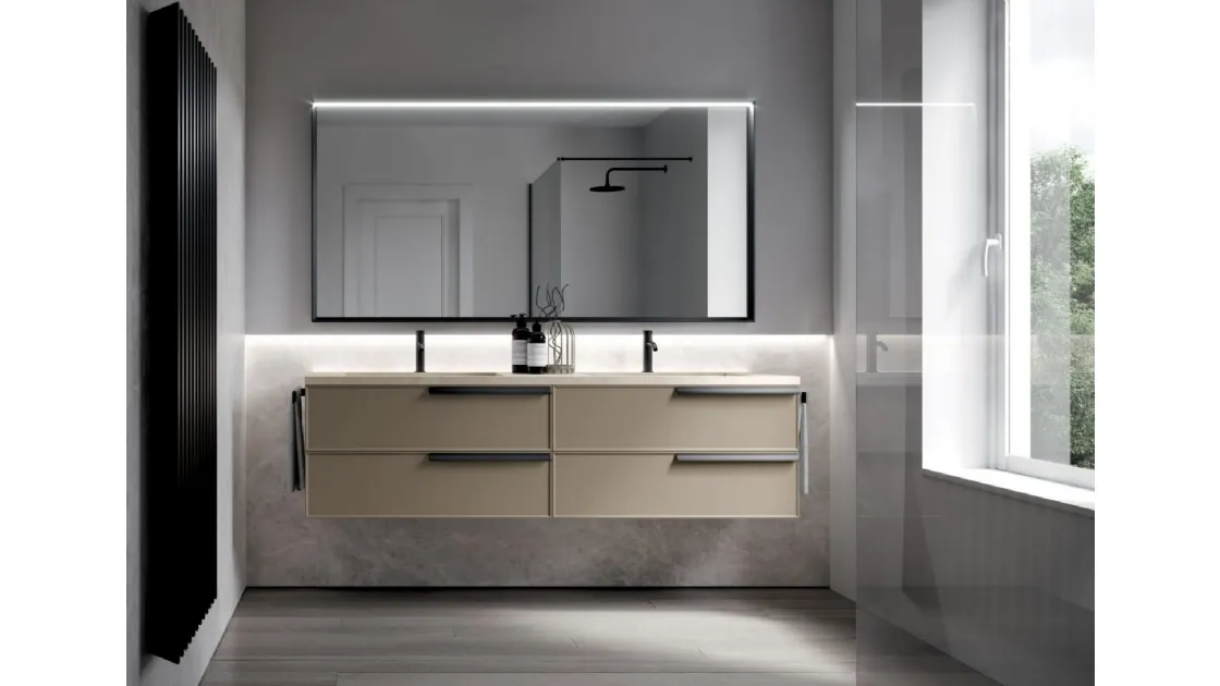 Mobile da Bagno sospeso in laccato opaco soft touch e top in Gres Form 05 di Ideagroup