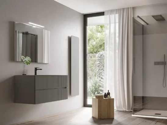 Mobile da Bagno sospeso in laminato ondulato opaco Smyle 10 di Ideagroup