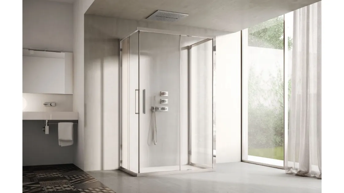 Box doccia a tre lati in vetro porta doppio scorrevole e telaio color acciaio di Ideagroup