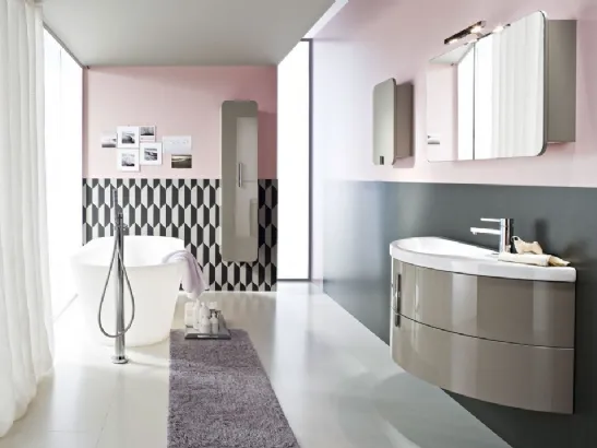 Mobile bagno moderno curvo in laminato lucido  color tortora di Ideagroup