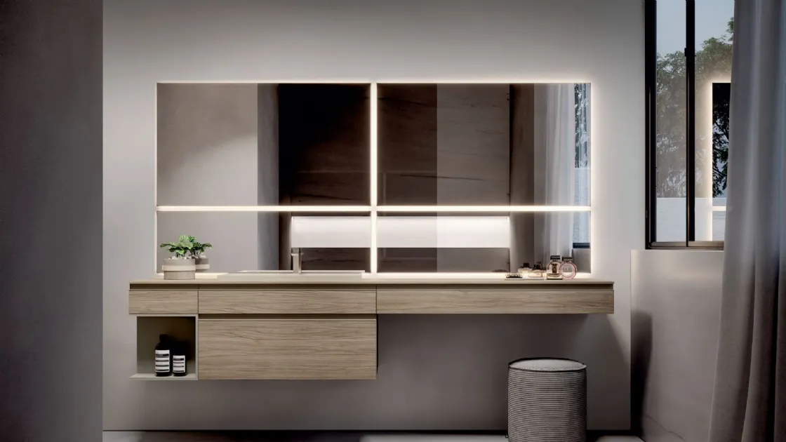 Mobile da Bagno sospeso in melaminico rovere e laccato opaco My Time 03 di Ideagroup