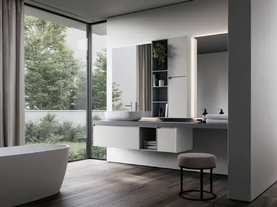 Mobile da Bagno sospeso in Fenix bianco e grigio Nyù 12 di Ideagroup