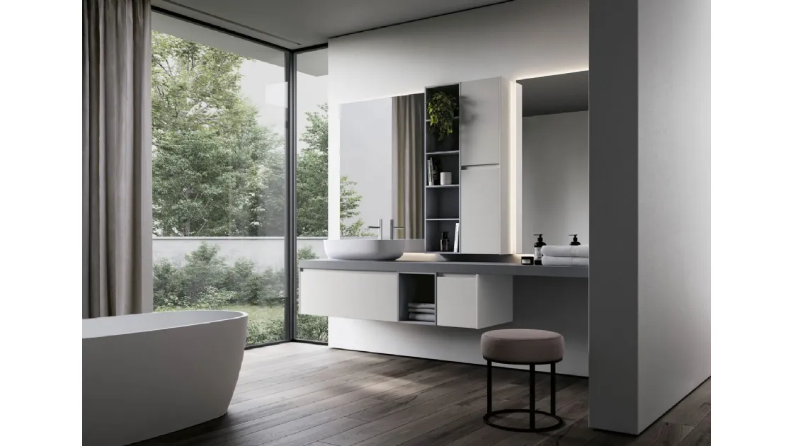 Mobile da Bagno sospeso in Fenix bianco e grigio Nyù 12 di Ideagroup