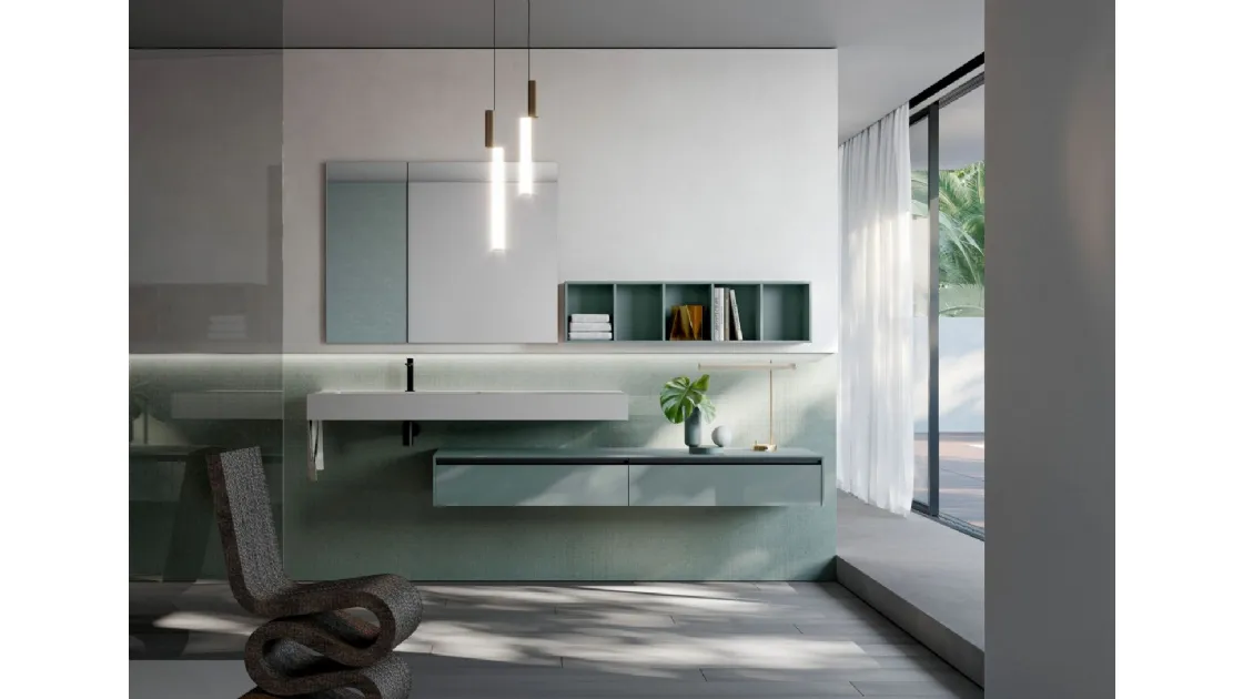 Mobile da Bagno sospeso in Fenix verde Sense 01 di Ideagroup