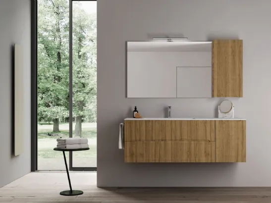 Mobile da Bagno sospeso in laminato ondulato effetto legno Smyle 07 di Ideagroup