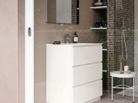 Mobile da Bagno a terra in laccato bianco opaco System 05 di Ideagroup