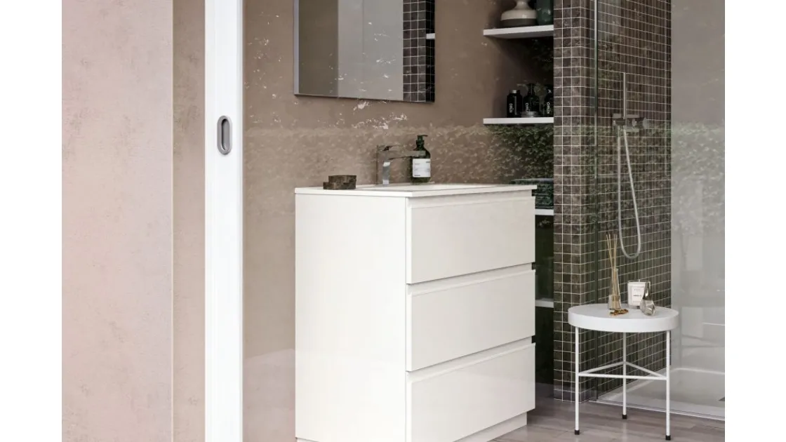 Mobile da Bagno a terra in laccato bianco opaco System 05 di Ideagroup