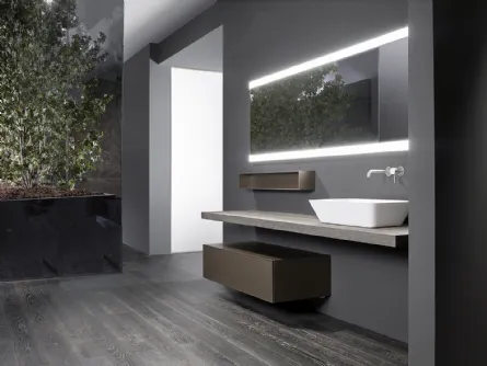 Mobile da Bagno Wave con mensola in Wood Rovere con contenitori laccati effetto metallo di Casabath