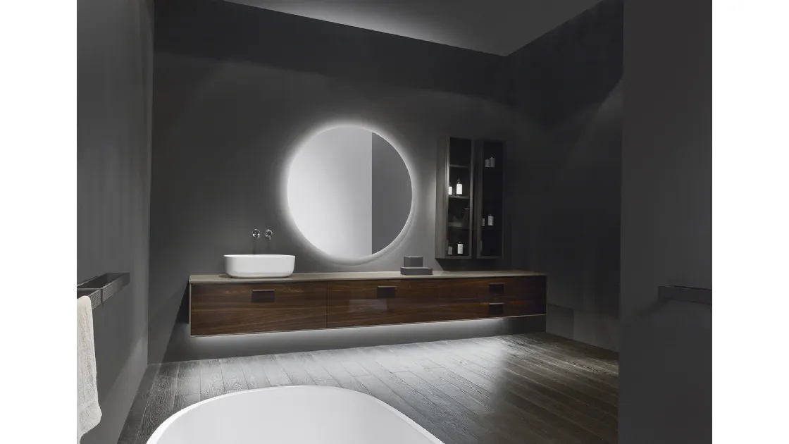 Mobile da bagno in legno con luci led sottostanti e colonna laccata XL 03 di Casabath