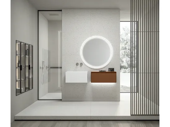Mobile da Bagno sospeso XL in laccato Terracotta e lavabo in Monolith Bianco di Casabath