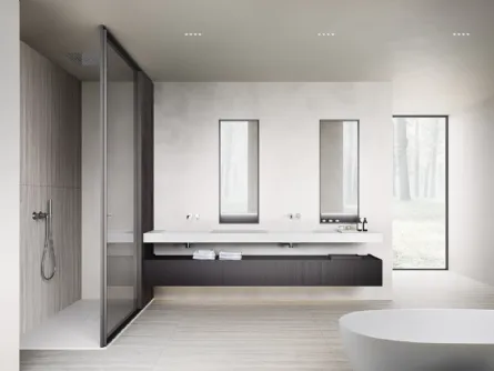 Mobile da Bagno sospeso XS in Rovere finitura Smoke con top in Monolith Bianco di Casabath