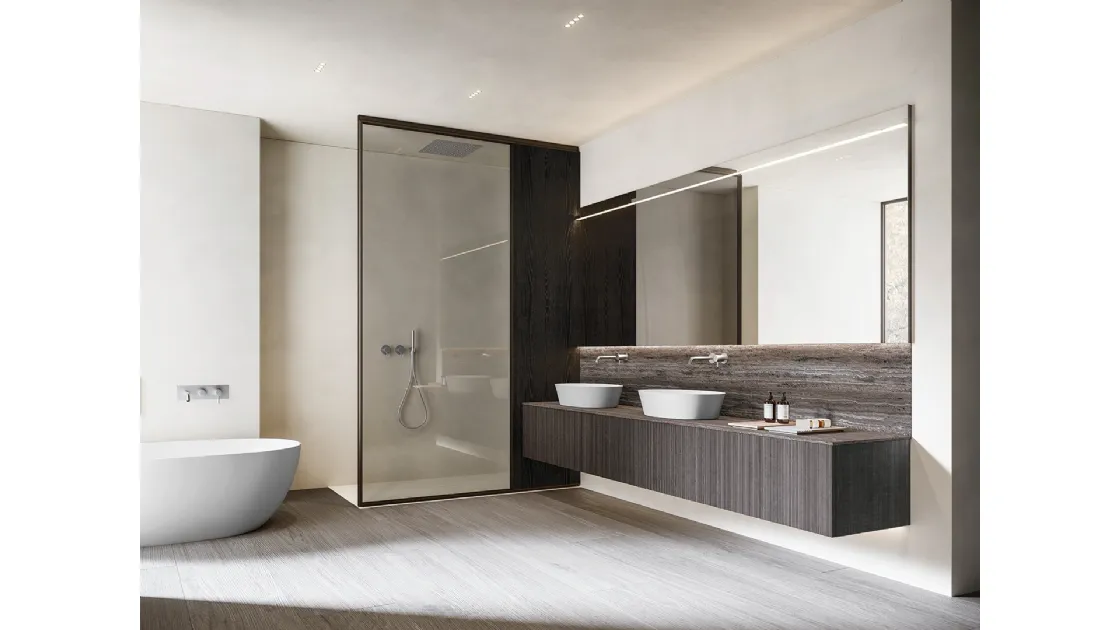 Mobile da Bagno sospeso XS in Rovere finitura Smoke con top in Monolith Bianco di Casabath