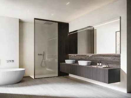 Mobile da Bagno sospeso XS in Rovere laccato Smoke con top in Travertino di Casabath