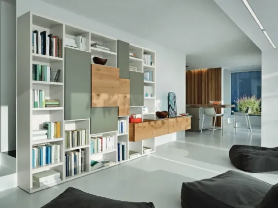 Libreria Modo M6C71 in laccato opaco e Rovere nodato di Sangiacomo