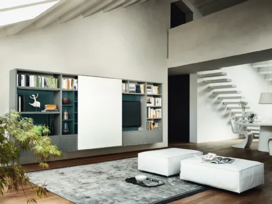 Libreria con vano porta TV Modo M6C76 in laccato opaco di Sangiacomo
