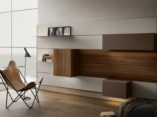 Mobile sospeso Living 01 in Noce e laccato opaco di Arredo3
