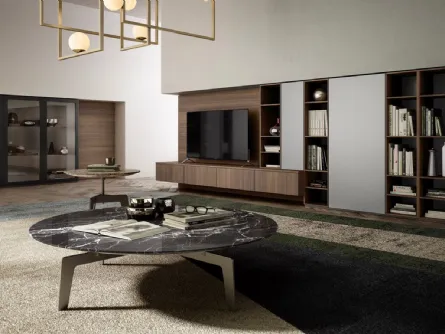 Parete Attrezzata Living 09 in legno, laccato opaco e vetro di Arredo3