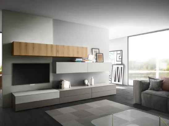 Parete Attrezzata Living 11 in laccato opaco e Rovere biondo di Arredo3