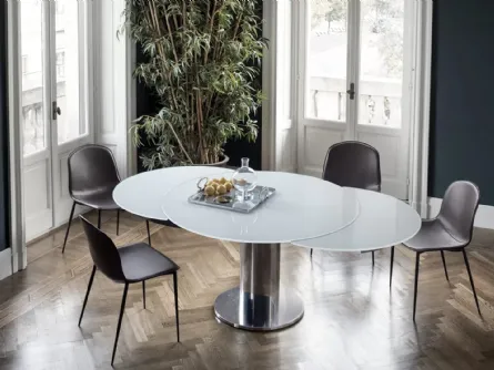 Sedia Seventy rivestita in cuoio con struttura in acciaio laccato di Bontempi