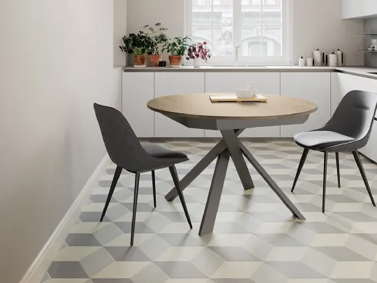 Tavolo rotondo allungabile Twist con top in laminato e gambe in metallo verniciato di Arredo3