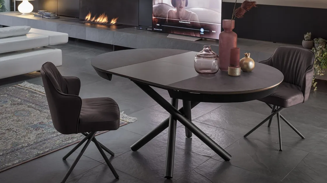 Tavolo rotondo allungabile con top in legno e base in metallo Celsius di Altacom