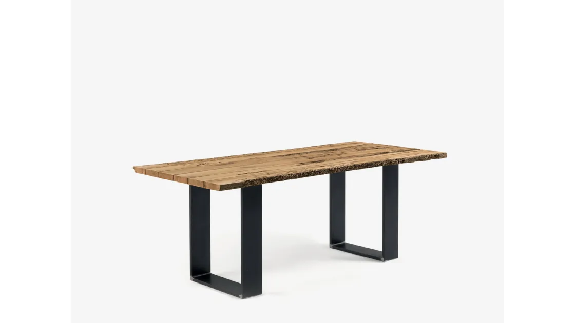 Tavolo Newton Briccola in legno massello di Briccola con base in ferro di Riva1920