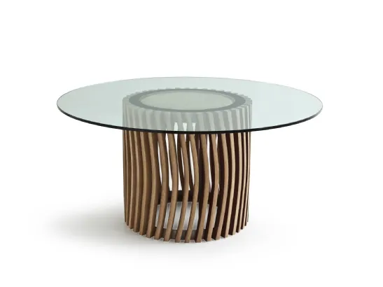Tavolo Stave Table con top in vetro e base in rovere di Riva1920