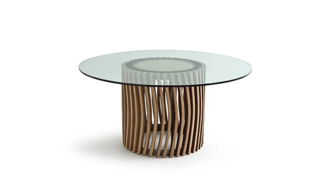 Tavolo Stave Table con top in vetro e base in rovere di Riva1920
