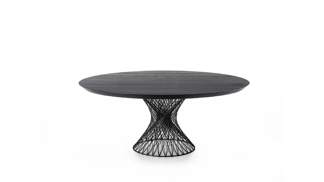 Tavolo rotondo Web con top in legno massello sostenuto da una base in fibra di carbonio intrecciata di Riva1920