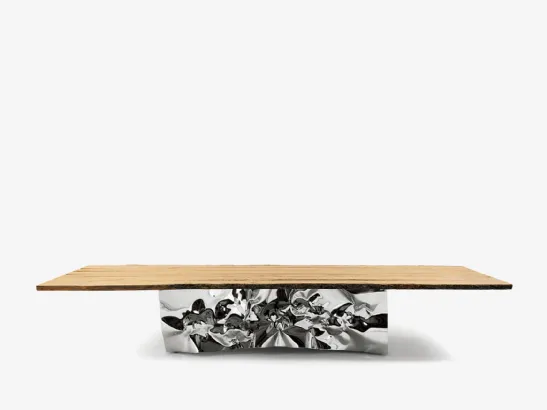 Tavolo Shang Wood tondo in legno massello con vassoio girevole centrale in marmo di Riva1920