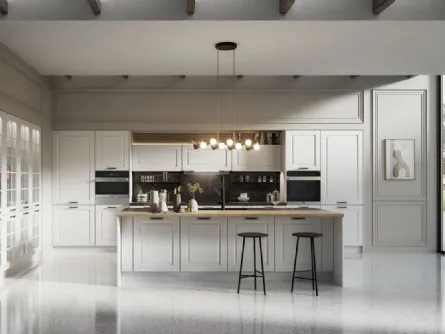 Cucina Classica Asolo in Frassino laccato a poro aperto Siberia e top in ceramica effetto marmo di Arredo3