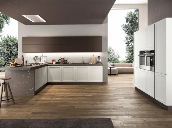 Cucina angolare Classica Frame con basi in Frassino e top in laminato effetto Marmo di Arredo3