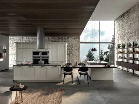 Cucina Classica angolare Gioiosa in legno di Frassino laccato Nebbia a poro aperto e top in laminam Pietra Grey di Arredo3