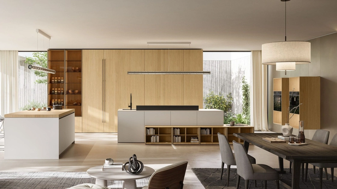 Cucina Design con isola C12 in laccato e legno di Copat Life