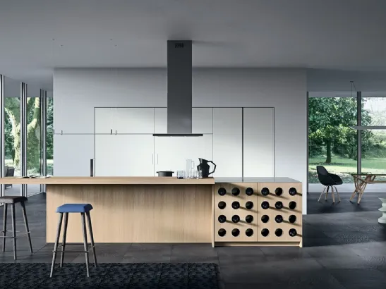 Cucina Design con isola in Rovere nordico con top in acciaio inox Sistemi 3|1|C di Copat Life