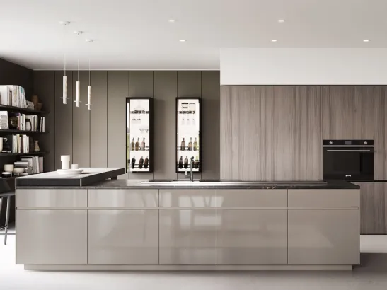 Cucina Design con isola in laccato lucido e top in marmo Sistemi 3|1|D22 di Copat Life