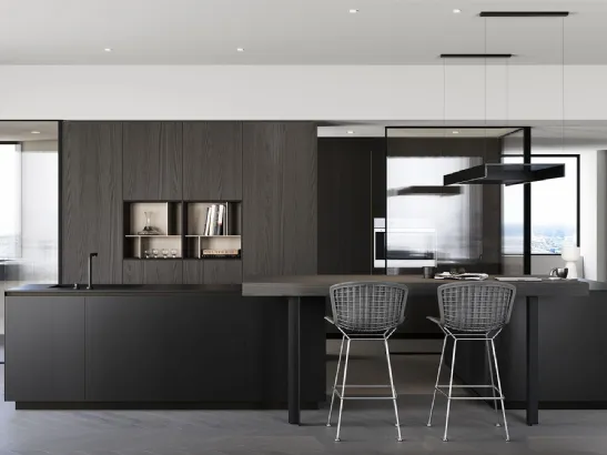 Cucina Design lineare in rovere moro e laccato satinato Sistemi 3|1|A22 di Copat Life
