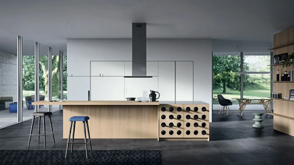 Cucina Design lineare in rovere nordico con top in acciaio inox Sistemi 3|1|C di Copat Life