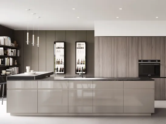 Cucina Design con penisola in laccato lucido e top in marmo Sistemi 3|1|D22 di Copat Life