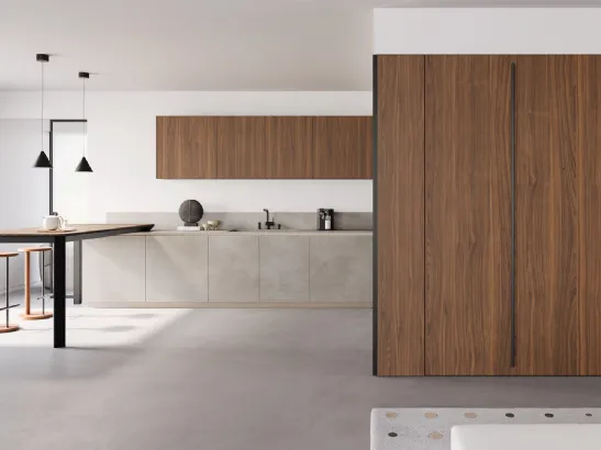 Cucina Design in gres e legno di noce con penisola Sistemi 3|1|E22 di Copat Life