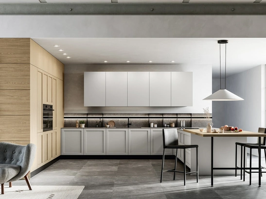 Cucina Moderna con penisola Alma 01 in pet e laminato di Arredo3