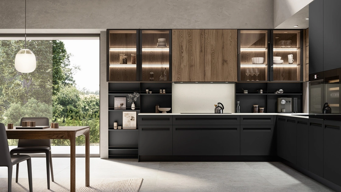 Cucina Moderna angolare Tekna 03 in pet e rovere di Arredo3