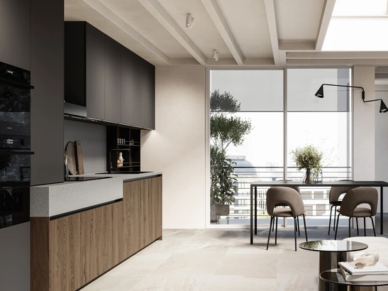 Cucina Moderna lineare Asia 03 in rovere e laccato di Arredo3
